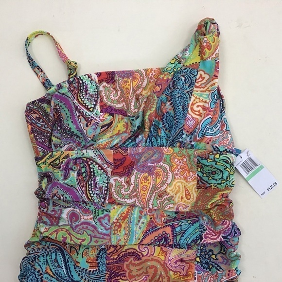 Bleu Rod Beattie Paisley One Piece Swimsuit Padded Cap Multicolor Size 8 NWT - Picture 2 of 9